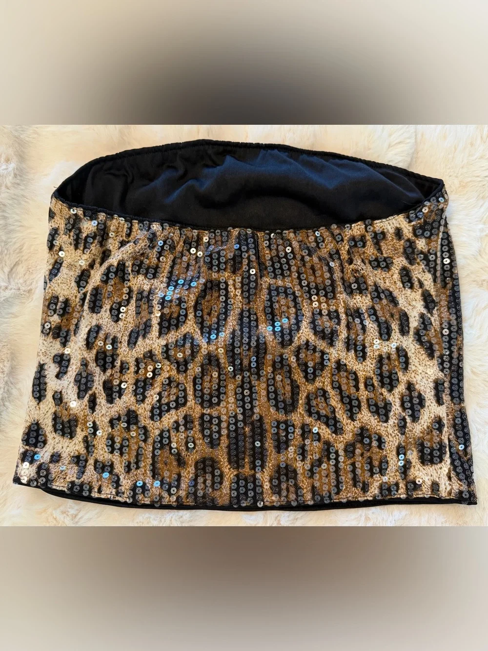 Leopard Sequin Strapless Tube Top Bandeau Going Out Y2K Size M